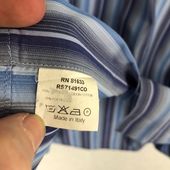 Kenneth Cole New York Men's Size XL Blue Striped Long Sleeve Dress Shirt Italy - Picture 8 of 9